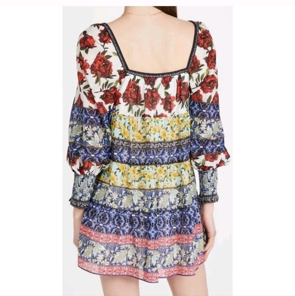 Alice + Olivia Rowen Floral Tiered Square Neck Mini Cocktail Dress Size Medium - Picture 5 of 16